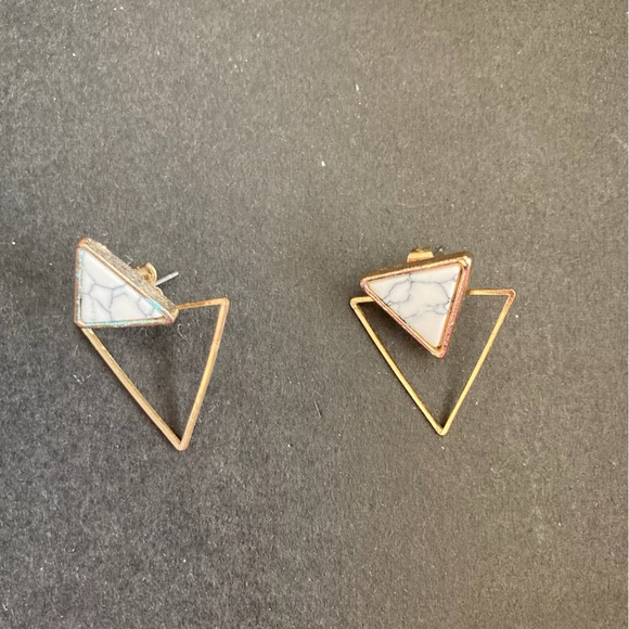 Gold and Marble Inspired Triangle Earrings - Picture 1 of 2